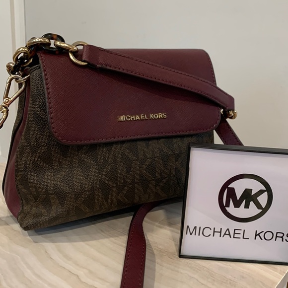 Michael Kors Handbags - Michael Kors Mini Portia Burgundy Jet Set Crossbody / Mini Tote Bag
